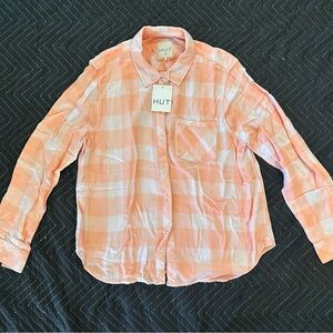 Hut Button Down Shirt in peach and pink, XS